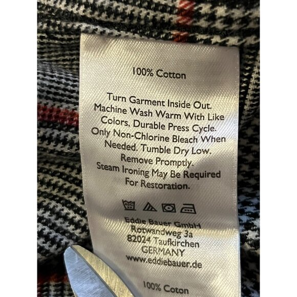Eddie Bauer Shirt Mens L Classic Fit Black Red Plaid Flannel Cotton Used - Picture 8 of 13